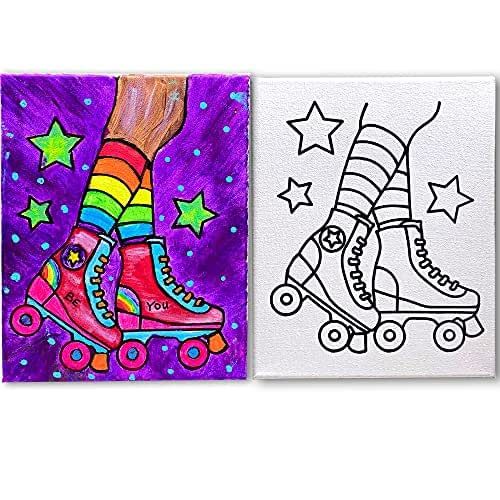 Indigo Art Studio Pre Drawn Canvas Painting for Adults Kids| Stretched & Stenciled | Art Activity | Roller Skates Coloring | DIY Birthday Gift & Adult Sip and Paint With Twist Party (8x10 Inches)