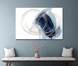 YokiMino Navy Blue Abstract Canvas Wall Art - Colorful Graffiti Painting on White Background Modern Artwork Decor for Living Room Bedroom Bathroom and Office (20"x30", navy blue)