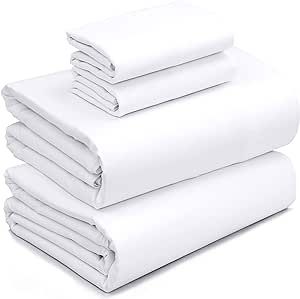 RUVANTI 100% Cotton Sheets for Queen Size Bed - Crispy Cooling Percale Sheets - Breathable & Durable Queen Sheet Set - 16 Inches Deep Pocket Queen Size Sheets - White - 4 Pieces