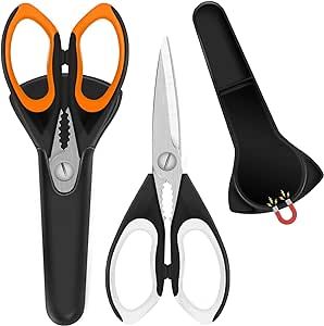 2 Pack Ultra Sharp Kitchen Scissors with Magnetic Holder, Heavy Duty Kitchen Shears Meat Scissors, Multifunctional Stainless Steel Cooking Poultry Scissors for Household School Picnic