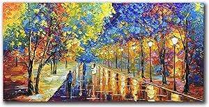 Tyed Art- 24X48 Inch Oil Paintings on Canvas Art 100% Hand-Painted Contemporary Artwork Abstract Artwork Night Rainy Street Wall Art livingroom Bedroom Dinning Room Decorative Pictures Home Decor