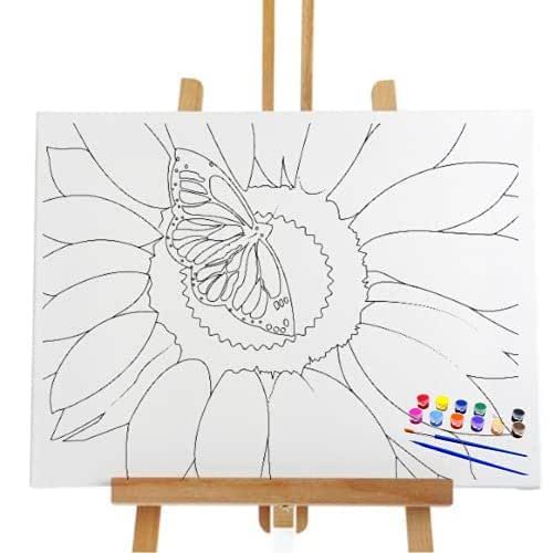 Essenburg Pre Drawn Canvas Paint Kit | Teen, Kids and Adult Sip and Paint Party Favor | DIY Date Night Couple Activity| Canvas Boards for painting| Birthday Party Gift Sunflower (S 8X10 CANVAS ONLY)