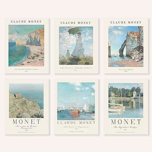 Claude Monet Wall Decor, Set of 6 Impressionism Paintings, Monet Paintings Wall Art, Exhibition Wall art, Retro Prints (11" x 14" x 6 Posters (Unframed), Set of 6 Claude Monet Prints (style 3))