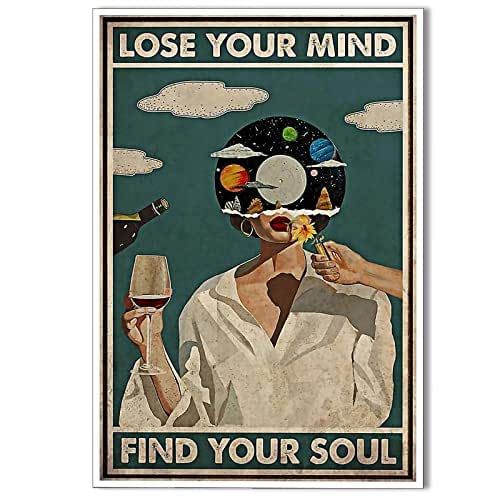 Vintage Lose Your Mind Find Your Soul Poster Mental Health Quote Canvas Wall Art Trippy Posters Cool Unique Music Girl Print Painting Abstract Wall Decor for Bed Room Bathroom 16x24in Unframed