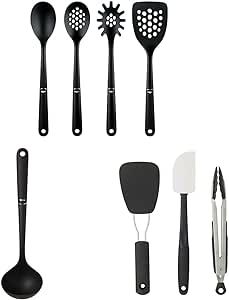 OXO Good Grips 4-Piece Nylon Tool Set, 2.3, Black & OXO Good Grips Nylon Ladle, Black, One Size & OXO Good Grips 3-Piece Utensil Set fpr Non-Stick Cookware Black