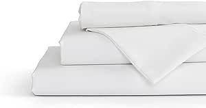 100% Cotton Percale Sheets Queen Size, White, Deep Pocket, 4 Pieces Sheet Set - 1 Flat, 1 Deep Pocket Fitted Sheet and 2 Pillowcases, Crisp Cool and Strong Bed Linen