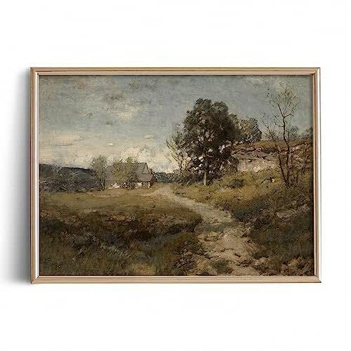Farmhouse Landscape Forest Pictures Bedroom - Art Deco Wall Art for Kitchen - 11 x 14 Art Prints- Rustic Vintage Decor for Living Room - Antique French Poster - Neutral Country Abstract Oil Painting