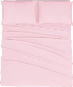 Mejoroom Queen Size Sheet Set - Hotel Luxury 1800 Bedding Sheets & Pillowcases - Deep Pocket Fitted Sheet, Hypoallergenic, Wrinkle& Breathable, Fade Resistant - 4 Piece (Queen, Blush Pink)