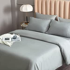 DERBELL Bed Sheet Set - Brushed Microfiber Bedding - Bedding Sheets & Pillowcases - Deep Pockets - Easy Fit - Breathable & Cooling Sheets-4 Piece Queen Light Gray