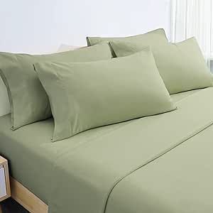 HOMEIDEAS 6 Piece Bed Sheets Set Extra Soft Brushed Microfiber 1800 Bedding Sheets Deep Pocket, Wrinkle & Fade Free (Queen, Sage Green)