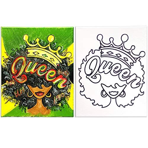 Indigo Art Studio Pre Drawn Canvas Painting for Adults Kids | Stenciled | Art Activity | Afro Queen | DIY Birthday Gift & Adult Sip and Paint With Twist Party Favor (8x10 Inches)