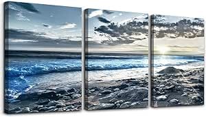 Wall Art For Living Room Wall Decor For Bedroom Poster Blue Beach Sun Ocean Landscape Paintings Prints Artwork Bathroom Decorations Seascape Canvas Prints Hang Pictures Office Home Decor Works