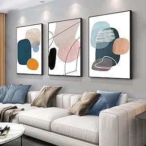MPLONG Wall Art 3 Pieces Of Framed Decorative Paintings Abstract Simple Orange White Blue And Other Color Blocks Wall Art Canvas Prints Wall Decor Gifts Size 16" x 24" x 3 Panels