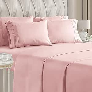 Queen Size Sheet Set - 6 Piece Set - Hotel Luxury Bed Sheets - Extra Soft - Deep Pockets - Easy Fit - Breathable & Cooling Sheets - Wrinkle Free - Comfy - Baby Pink Bed Sheets - Queen 6 PC