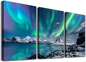 Farmhouse Canvas Wall Art For Bedroom Wall Decorations For Living Room Office Wall Decor Aurora Scenery Painting On Stretched And Framed Wall Pictures 3 Piece Ready To Hang For Bathroom Home Decor
