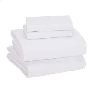 Amazon Basics Cotton Jersey 4-Piece Bed Sheet Set, King, White, Solid