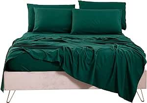 Bedlifes King Sheet Set- Cooling Sheets-Ultra Soft-Silky-Breathable-Deep Pocket- 1800 Series Bedding Set Microfiber- Green Bed Sheets King Size 6 Pieces