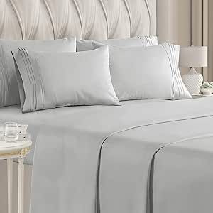 King Size Sheet Set - 6 Piece Set - Hotel Luxury Bed Sheets - Extra Soft - Deep Pockets - Easy Fit - Breathable & Cooling Sheets - Wrinkle Free - Comfy - French Grey Bed Sheets - King Sheets 6 PC