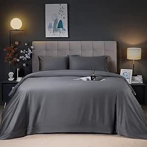 Shilucheng Cooling Breathable Bamboo_ Bed Sheets Set - Queen Size,1800 Thread Count Super Silky Soft with 16 Inch Deep Pocket, Machine Washable, 4 Piece(Queen,Dark Grey)