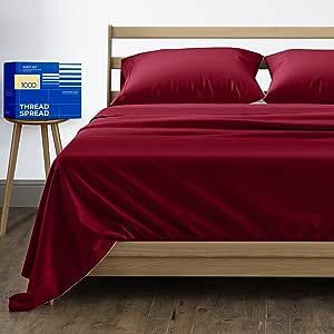 Pure Egyptian Full Size Cotton Bed Sheets Set (Full Size,1000 Thread Count) Burgundy Bedding Pillow Cases (4 Pc) Egyptian Cotton Sheets Full Size Bed- Sateen Sheets - 16 in Deep Pocket Full Sheets