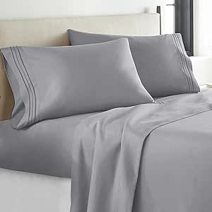 YIYEA Queen Sheet Set - Hotel Luxury 1800 Thread Count Brushed Microfiber Bed Sheets for Queen Size Bed - Extra Soft, Deep Pocket, Shrinkage and Fade Resistant - 4 Piece Set (Queen, Grey)