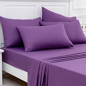 Overket Queen Sheet Set Ultra Soft Queen Bed Sheets 1800 Series Luxury Cooling Sheets-100% Microfiber-Breathable-Wrinkle Free - Queen Size Purple