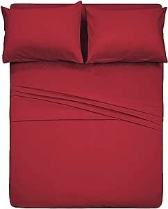 400 Thread Count Cotton Full Size Sheet Set (Burgundy Color) 4 Piece - 100% Long Staple Cotton Sheets Set, Soft Cotton Bed Sheets Sets with Deep Pocket fit Upto 16”