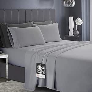 Infinitee Xclusives Premium Grey Queen Sheet Set - 4 Piece Bed Sheets - Soft Brushed Microfiber Fabric - 16 Inches Deep Pockets Sheets Wrinkle Free & Fade Resistant