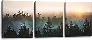 Forest Bathed in Sunlight Canvas Print Picture Painting Wall Art for Bedroom Living Room Framed 3 Piece Artwork Wall Decor for Bathroom Modern Room Plants Wall Decorations Size 12x16x3 Ready to Hang