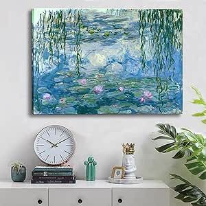 Claude Monet Canvas Wall Art - Water Lilies Classic Artwork Picture Print with Framed Painting for Home Office Wall Decor-12" x15"