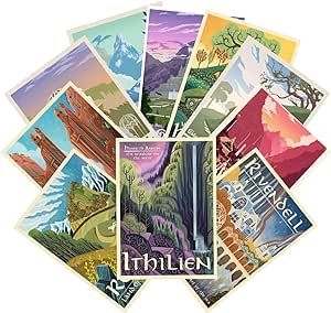 LIAUMO 13pcs Travel Middle Earth Landscape Posters, Nordic Painting Wall Art Collage Kit, Home Bar Office Decal,Birthday Holiday Gifts Unframed paper 11.3x16.5inch