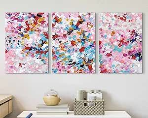 Canvas Wall Art Pink Painting Abstract Paintings Floral Pictures for Bedroom Wall Decor Framed for Living Room Office 12"x16"x3