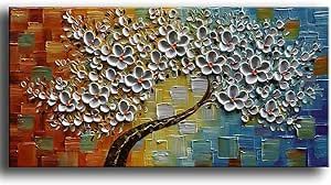 YaSheng Art -100% hand-painted Contemporary Art Oil Painting On Canvas Texture Palette Knife Tree Paintings Modern Home Decor Wall Art 3D Flowers Paintings Ready to hang 20x40inch