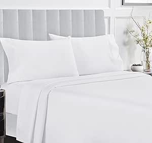 Luxury Queen Sheets Set - 400 Thread Count 100% Cotton Sheets for Queen Size Bed, Extra Soft, Breathable & Cooling Sheets, Wrinkle Resistant 4 Piece Deep Pocket Bed Sheets (White)