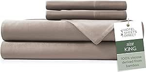 100% Viscose Derived from Bamboo Sheets King - Cooling Luxury Bed Sheets w Deep Pocket - Silky Soft - Sand