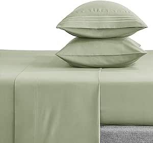 CozyLux Hotel Luxury Full Bed Sheets Set - 1800 Series 4-Piece Embroidered Microfiber Sheets, Double Brushed, 16" Deep Pocket, Soft and Wrinkle-Resistant, Sage Green