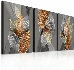 Canvas Wall Art For Living Room, Family Wall Decorations, Kitchen, Bathroom, Bedroom Modern Wall Decor Black Paintings Abstract Leaves Pictures Artwork Inspirational Home Decor 3 Pieces