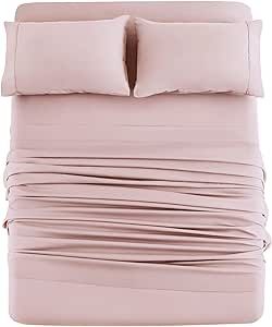 Mohap Bed Sheet Set 4 Piece Bedding Double Brushed Microfiber Soft Bedding Fade Resistant Easy Care Queen Pink
