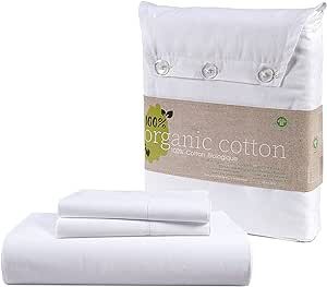 Lane Linen 100% Organic Cotton White Full Size Fitted Sheet only, 3-Piece Set (1 Fitted Sheet, 2 Pillowcases) Percale Weave, Bed Fitted Sheets, Breathable, Fits Mattress Upto 15" Deep - White