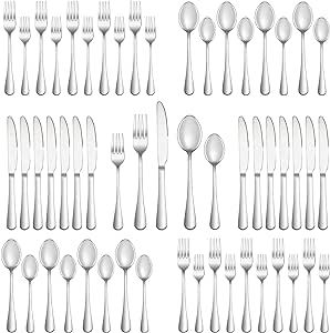 40 Piece Silverware Set Service for 8,Premium Stainless Steel Flatware,Mirror Polished Cutlery Utensil Set,Durable Home Kitchen Eating Tableware,Include Fork Knife Spoon Set,Dishwasher Safe