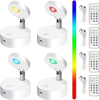 TECHMUR LED Spotlights, 13 Colors USB Rechargeable Picture Lights with Remote for Display Art Work Indoor Uplighting Mini Accent Spotlights for Paintings Wall, Dartboard, Artwork Closet 4 Pack