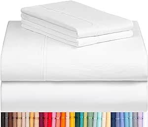 LuxClub 4 PC Sheet Bed Sheets Deep Pockets 18" Eco Friendly Wrinkle Free Kids Fitted Sheets Machine Washable Hotel Bedding Silky Soft - White Twin
