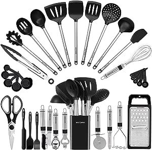 Kitchen Utensil Set-Silicone Cooking Utensils-33 Kitchen Gadgets & Spoons for Nonstick Cookware-Silicone and Stainless Steel Spatula Set-Best Kitchen Tools, Useful Pots and Pans Accessories