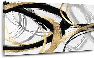 Kureful Gold Wall Decor - Black Canvas Wall Art for Living Room- Large Line Artwork - 20" x 40" Oil Painting Abstract Pictures for Bedroom Kitchen Home Office