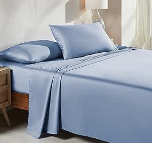 California Design Den Soft 100% Cotton Sheets for Queen Size Bed Sheets with Deep Pocket, 4 Pc Queen Sheet Set with Sateen Weave, Cooling Sheets (Blue Hydrangea)