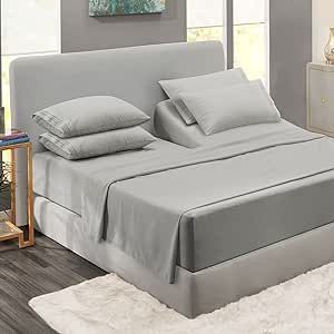 Clara Clark Bed Sheets, Premier 1800 Series Bed Sheet Set with Extra Set Pillowcases, Deep Pocket Fitted Sheet, Luxury Soft Bedding Sheets & Pillowcases, Flex-Top King, Silver