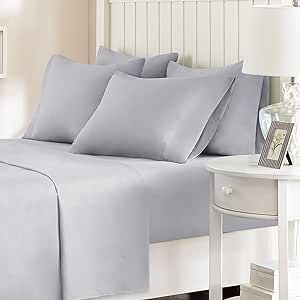 Comfort Spaces Microfiber Set 14" Deep Pocket, Wrinkle Resistant All Around Elastic-Year-Round Cozy Bedding Sheet, Matching Pillow Cases,4pieces, Twin, Light Gray,CS20-0119