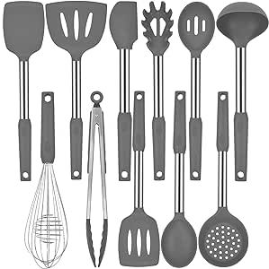 Silicone Kitchen Cooking Utensils Set with Stainless Steel Handle, Spatula Set Utensil Set, Cooking Utensil Set,Kitchen Tools Gadgets for Nonstick Cookware