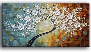 YaSheng Art -100% hand-painted Contemporary Art Oil Painting On Canvas Texture Palette Knife Landscape Paintings Modern Home Interior Decor Abstract Art 3D Flowers Paintings Ready to hang 20x40inch