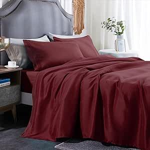 Three Geese Bed Sheet Set-1800 Series Soft Brushed Microfiber Fabric -Easy Care-16 inches Deep Pocket Wrinkle, Fade, Stain Resistant - 4 Piece Bedding Sets (King, Burgundy)